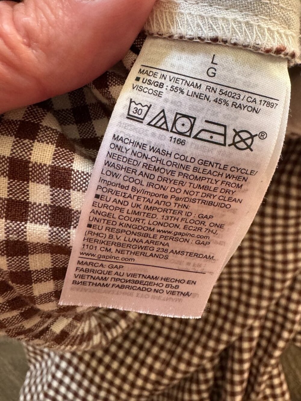 GAP Linen-Blend Easy Wide-Leg Pants Brown Plaid Size L - Picture 3 of 5